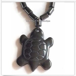 Black Hematite Sea Turtle Necklace 16" Nautical